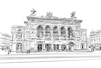 Vienna State Opera. Vienna, Austria. Hand drawn sketch vector illustration.