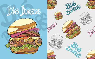 hamburger hand drawn isolate seamless pattern