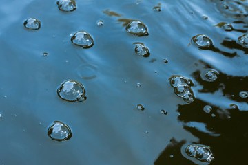 Bubbles floating on blue water