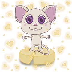  Little mouse. Zodiacal symbol of 2020. Pink mouse with a white stroke on a dark background. Vector image.