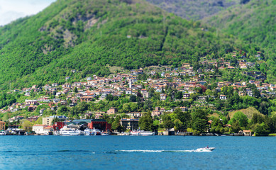 Naklejka na ściany i meble Beautiful summer Como lake landscape view in Italy.