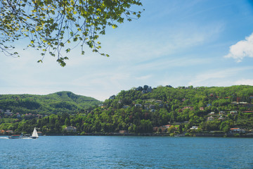 Beautiful summer Como lake landscape view in Italy.