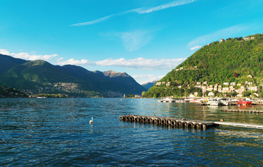 Fototapeta na wymiar Beautiful summer Como lake landscape view in Italy.