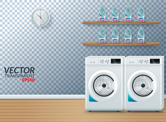Realistic background with modern washing machine in empty laundry room on Transparent Background