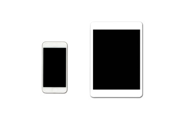 close-up tablet and smart phone isolated on white background