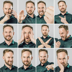 Fototapeta premium Set of handsome man with different emotions and gestures