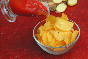 Chips, sauce and potatoes