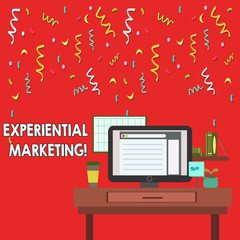 Word writing text Experiential Marketing. Business concept for marketing strategy that directly engages consumers photo of Interior Working Space Station Concept of Technical Person.