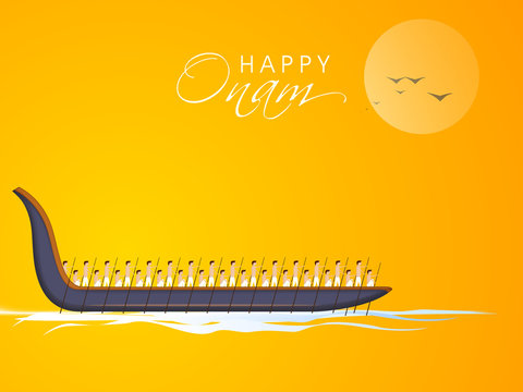 Happy onam wishes with evening and flying bird style.