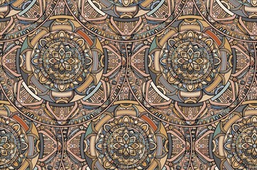 Seamless repeating floral pattern consisting of mandalas