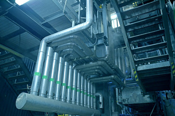 Industrial Steel pipelines, valves, cables and walkways