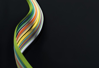 Macro photo of abstract bright wavy lines on black background. Abstract modern background. Futuristic concept.