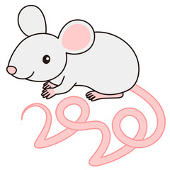 しっぽの形が2020になっているねずみ イラスト mouse 2020