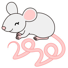 しっぽの形が2020になっているねずみ イラスト mouse 2020