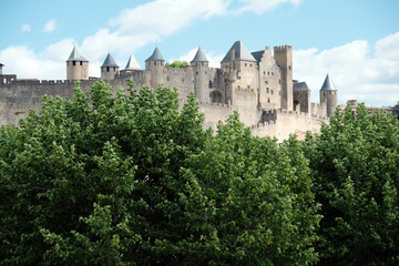 Fototapeta na wymiar The medieval castle of Carcassonne in the south of France in the summer