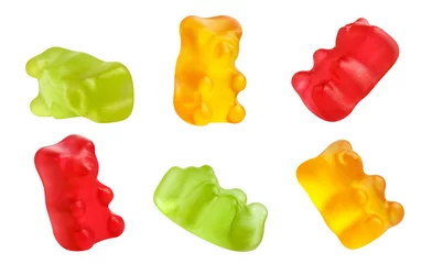 Fototapeten Collection of colorful jelly gummy bears, isolated on white background © Yeti Studio
