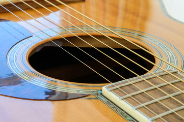 Acoustic Guitar detail - sound hole - side below