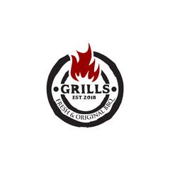 Grills barbecue restaurant logo design inspiration vector template