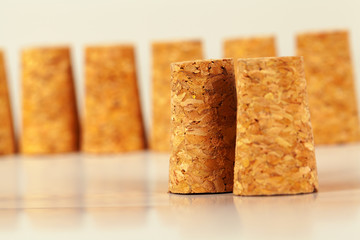 Close up of a cork wine with different variation of wine color