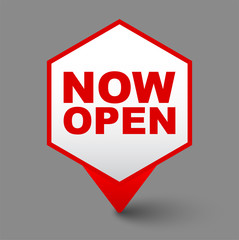 red vector banner now open