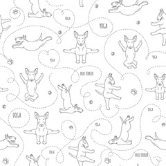 Yoga dogs poses and exercises. Bull terrier seamless pattern