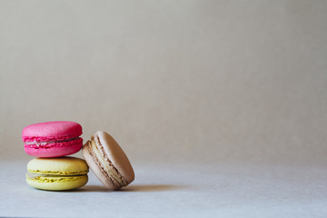 different colorful macarons or macaroons, copy space