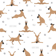 Obraz premium Yoga dogs poses and exercises. Great dane seamless pattern