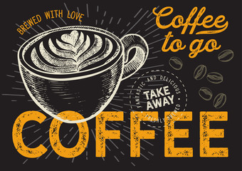 Coffee to go hand drawn illustration for restaurant. - 274053584