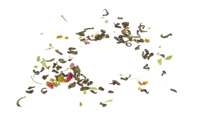 Pile of earl grey black tea isolated on white background