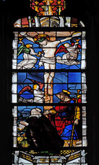 Obraz na płótnie Canvas Crucifixion, stained glass window in Saint Severin church in Paris, France 
