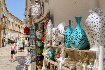 Souvenir shop in the old town of Gallipoli, Puglia, Italy