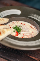 Tom Yam soup with seafood top view