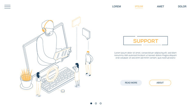 Technical support - line design style isometric web banner