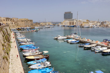 Fototapeta na wymiar Overview of the port of Gallipoli in Puglia, Italy