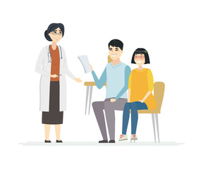 Obraz premium Father with daughter at doctors - cartoon people characters illustration