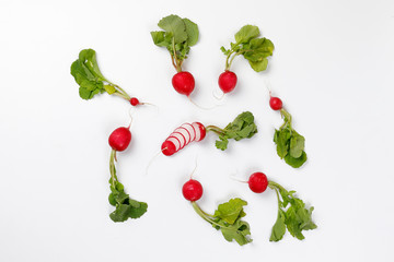 Small red radish on white background