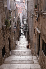 Narrow street inside Dubrovnik old town, Croatia 