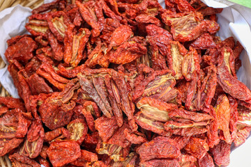 Italian sun-dried tomatoes ready to be sold at the market