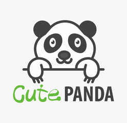 Logo template with cute panda. Vector logo design template for pet shops, veterinary clinics and animal shelters. Cartoon bear logo illustration.