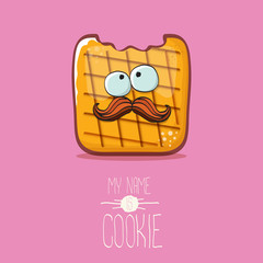 Fototapeta premium vector funny cookie character isolated on pink background. My name is cookie concept illustration. funky food character or bakery label mascot