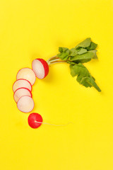 Small red radish on yellow background