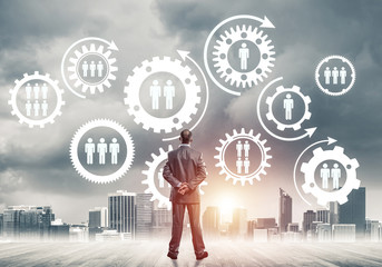 Social connection concept drawn on screen as symbol for teamwork and cooperation