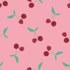 Cherry berries and leaves seamless pattern illustration