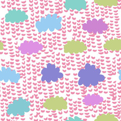 Clouds colorful seamless pattern. Weather background. Rain backdrop.