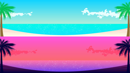 Two sea shore panoramas with palm trees for web banner