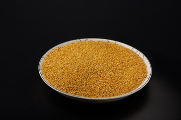 A Golden Yellow Close-up of a Plate of Yellow Rice