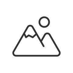 mountains with snow and sun outline ui web icon. mountains vector icon for web, mobile and user interface design isolated on white background