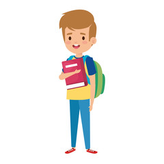happy student boy with schoolbag and books
