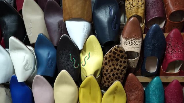 Traditional Moroccan slippers in Marrakech  souk 