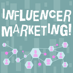 Handwriting text Influencer Marketing. Concept meaning focus is placed influential showing rather than target Online Chat Head Icons with Avatar and Connecting Lines for Networking Idea.